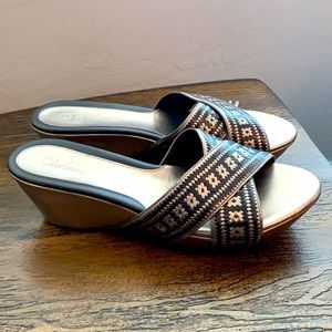 Cole Haan Silver/Brown Leather Platform Slides